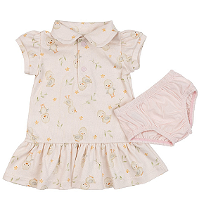 Vestido Gola Polo Offwhite Patinhos com Tapa Fralda - COQUELICOT