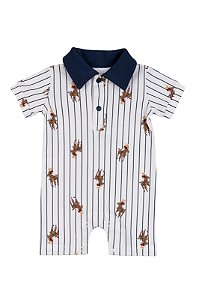 Macacão Curto Romper com Gola Polo Cavalos - Coquelicot