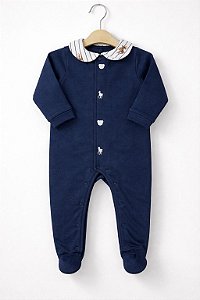 Macacão longo com Gola Azul Marinho - Cavalos e Ursinhos - Coquelicot