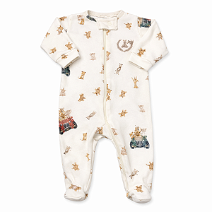 Macacão longo com zíper creme Ursinho e Animais da Selva - Coquelicot