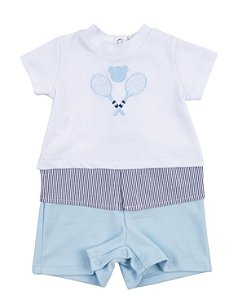 Macacão Curto Romper Branco e Azul Tenista - Coquelicot