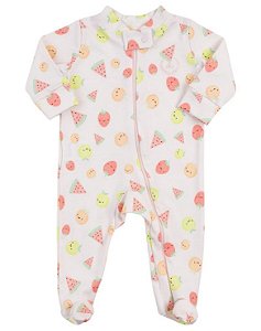 Macacão longo com zíper Frutinhas Rosa Claro - Coquelicot