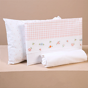 Jogo De Berço Bordados Floralzinho Tamanho Americano 03 Peças - Papi