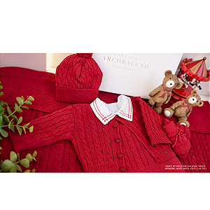 Kit Saída Maternidade Nobre Tranças Vermelho Rubis Cereja 6 Peças - Arcobaleno