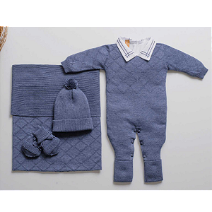 Kit Saída Maternidade ARGYLE LINKS Azul Jeans Indigo Blue 5 Peças - Arcobaleno