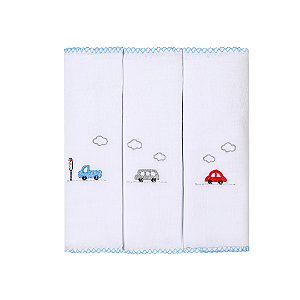 Paninho de Boca Bordados Carros Coloridos 3 Peças - Papi