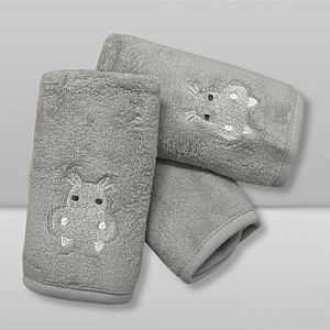 Kit Paninho de Boca Babitas Bordado Hipopótamo Cinza - Laço Bebê