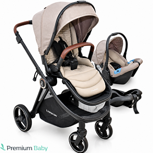 Carrinho Polux Trio Travel System Bege e Preto - Premium Baby