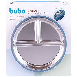 Pratinho em Aço Inoxidável E Silicone com Ventosa Azul - Buba