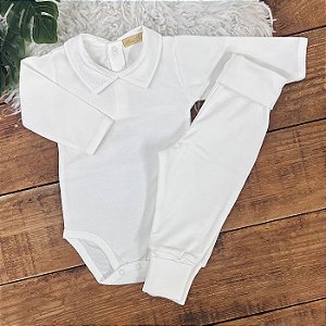 Conjunto Body Manga Longa e Calça Quadriculado Offwhite 0 a 3 meses 100% Algodão
