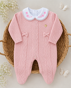 Macacão de tricot rosa Layla com body com gola redonda