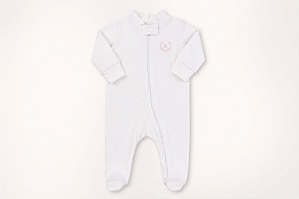 Macacão longo 100% Algodão Branco com Poá Verde Água - Coquelicot