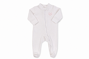 Macacão longo 100% Algodão Branco com Poá Rosa - Coquelicot