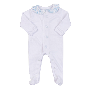 Macacão 100% Algodão com Gola Branco e Azul - Coquelicot