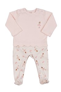 Macacão 100% Algodão com Onda Sobreposto Rosa Bailarina - Coquelicot