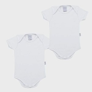 Kit Body Manga Curta Suedine Prime Cotton Branco 2 unid - Piu Piu