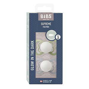 Chupetas Brilham no Escuro Verde Sálvia e Cinza Nuvem Tam 2 (Kit com duas) - Bibs