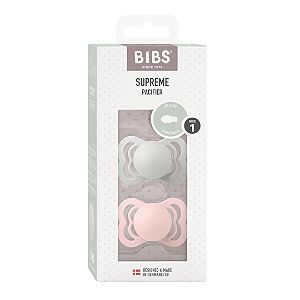 Chupetas Supreme Cinza Claro e Rosa Bebê Tam 1 (Kit com duas) - Bibs