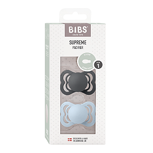 Chupetas Supreme Grafite e Azul Bebê Tam 1 (Kit com duas) - Bibs