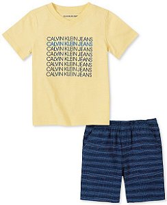 Conjunto Calvin Klein Camiseta Amarela e Bermuda