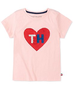 Camiseta Tommy Hilfiger Rosa com Coração de Lantejoulas