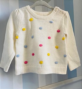 Blusa de tricot GAP offwhite e bolinhas coloridas