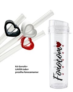 KIT Tubo Ressonância tipo laxvox Marca LaxTube + Garrafa Transparente + Presilha Coração - Marca: FonoComAmor®