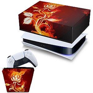 KIT PS5 Capa e Case Controle - Fire Flower