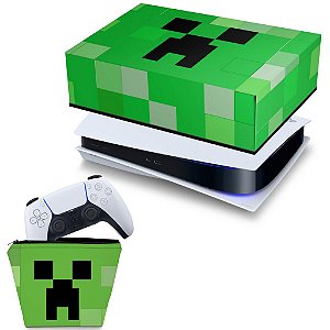 KIT PS5 Capa e Case Controle - Creeper Minecraft