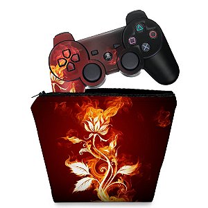 KIT Capa Case e Skin PS3 Controle - Fire Flower