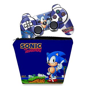 KIT Capa Case e Skin PS3 Controle - Sonic Hedgehog