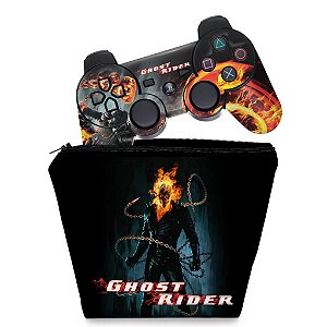 KIT Capa Case e Skin PS3 Controle - Ghost Rider Motoqueiro #b