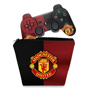 KIT Capa Case e Skin PS3 Controle - Manchester United