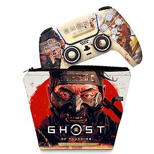 KIT Capa Case e Skin PS5 Controle - Ghost Of Tsushima Director's Cut