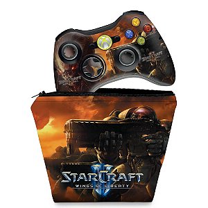 KIT Capa Case e Skin Xbox 360 Controle - Starcraft 2