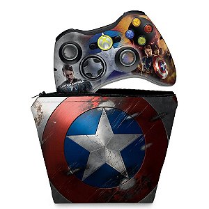 KIT Capa Case e Skin Xbox 360 Controle - Capitão América