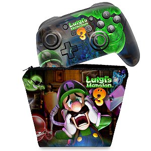 KIT Capa Case e Skin Nintendo Switch Pro Controle - Luigi's Mansion 3