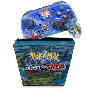 KIT Capa Case e Skin Nintendo Switch Pro Controle - Pokémon Sword And Shield