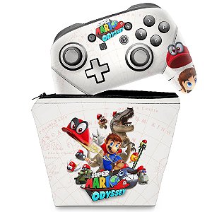 KIT Capa Case e Skin Nintendo Switch Pro Controle - Super Mario Odyssey