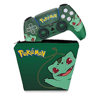 KIT Capa Case e Skin PS5 Controle - Pokemon Bulbasaur