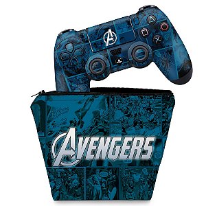 KIT Capa Case e Skin PS4 Controle  - Avengers Vingadores Comics