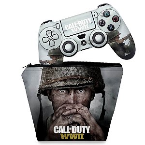 KIT Capa Case e Skin PS4 Controle  - Call Of Duty Ww2