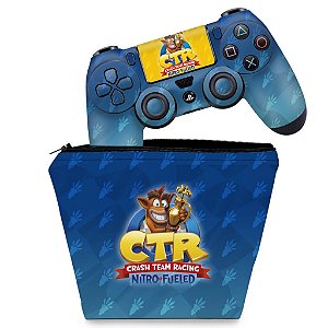 KIT Capa Case e Skin PS4 Controle  - Crash Team Racing Ctr