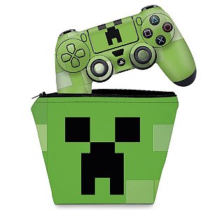 KIT Capa Case e Skin PS4 Controle  - Creeper Minecraft