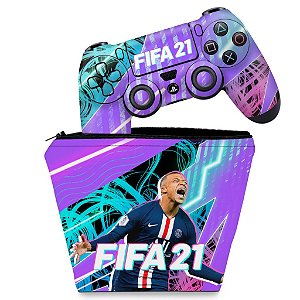 KIT Capa Case e Skin PS4 Controle  - FIFA 21