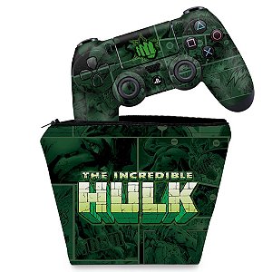 KIT Capa Case e Skin PS4 Controle  - Hulk Comics