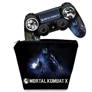 KIT Capa Case e Skin PS4 Controle  - Mortal Kombat X - Sub Zero