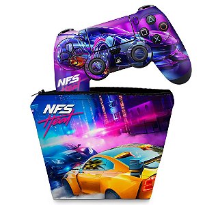 KIT Capa Case e Skin PS4 Controle  - Need For Speed Heat