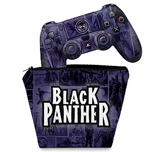 KIT Capa Case e Skin PS4 Controle  - Pantera Negra Comics