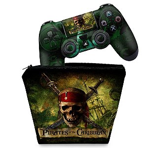 KIT Capa Case e Skin PS4 Controle  - Piratas Do Caribe